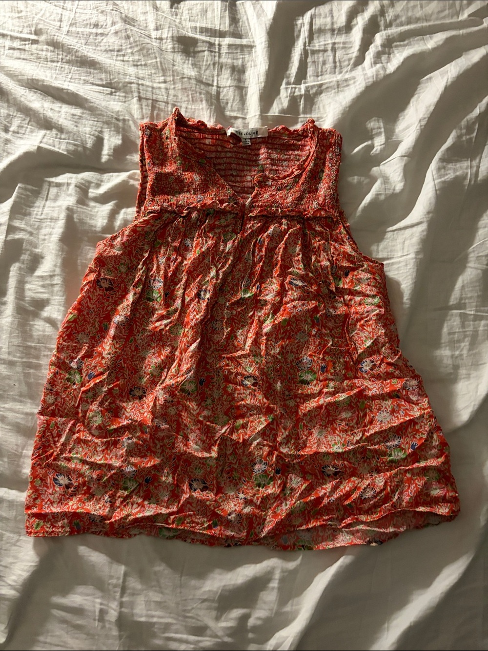 Rose & Olive Coral Floral Smocked Tank Dress